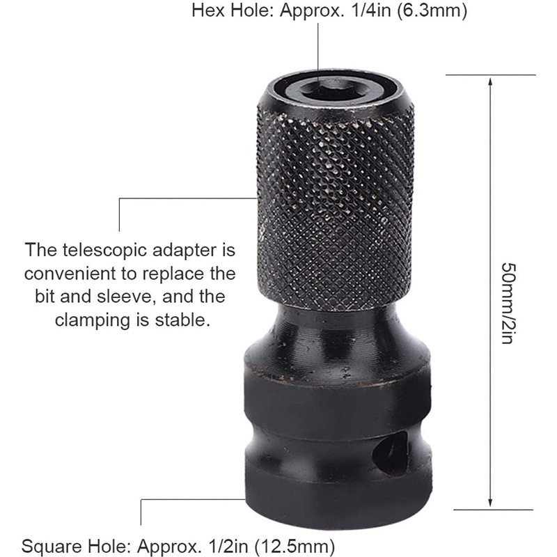 电动扳手转换夹头伸缩六角转换头钻夹头接杆1/2转1/4风炮套筒弹套