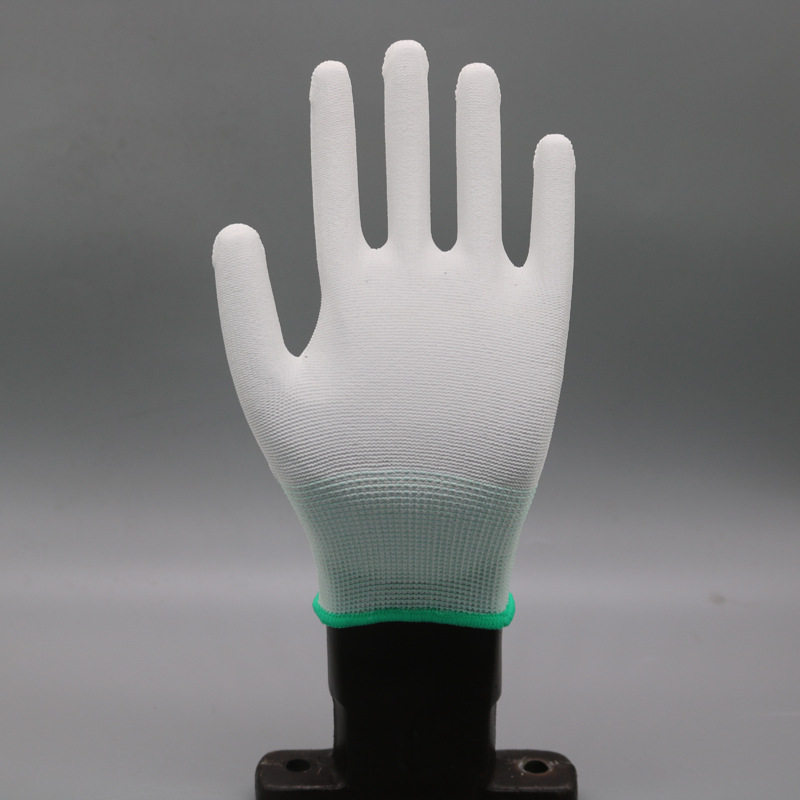 尼龙PU涂掌手套白色 无尘电子工厂车间 涂指涂层劳保手套芯批发
