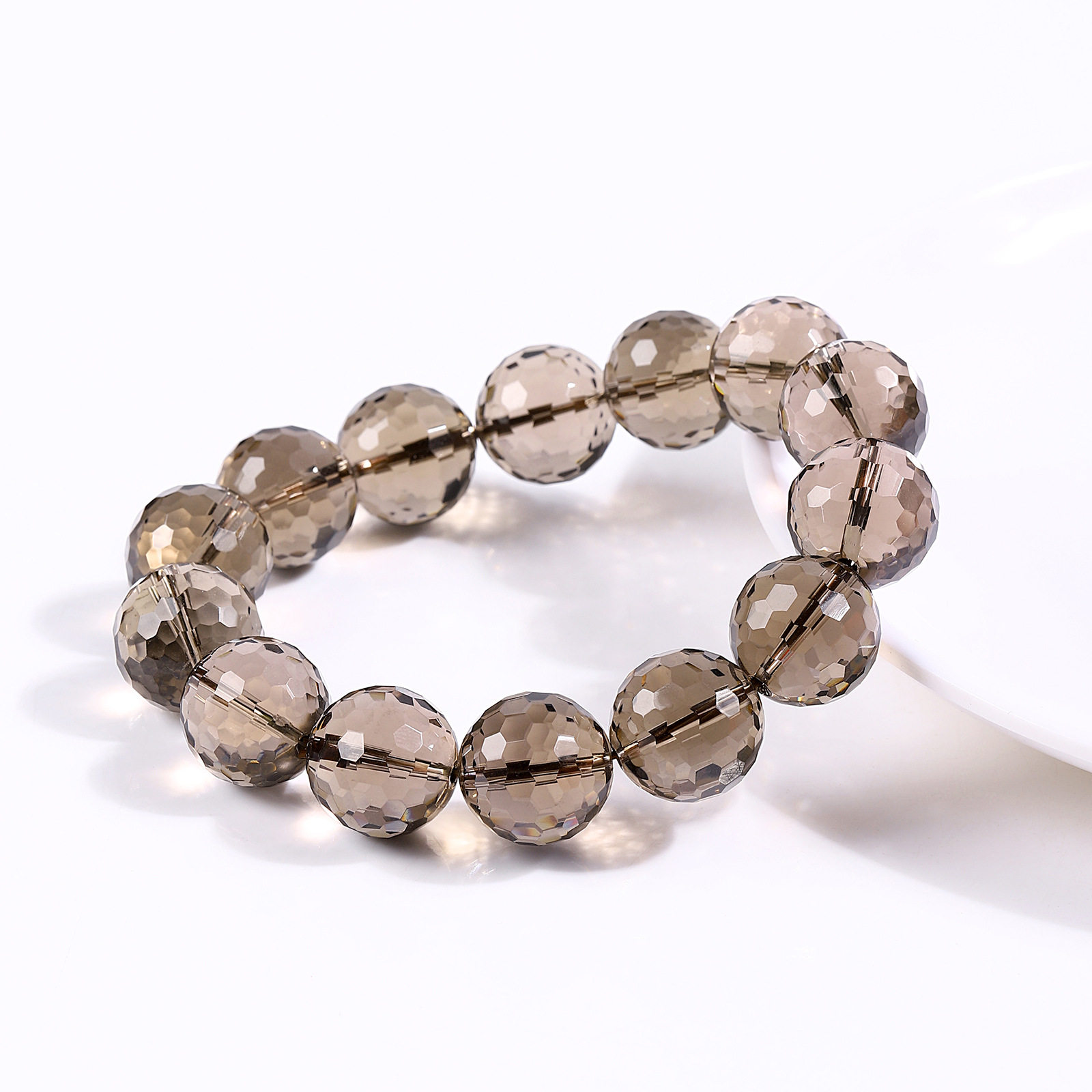 Single-Strand Faceted Round Bead Smoky Quartz Bracelet
