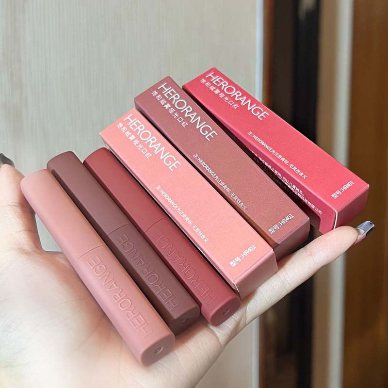 HERORANGE~饱和绒雾细管口红雾面丝绒提升气色正红色唇膏丝绒哑光