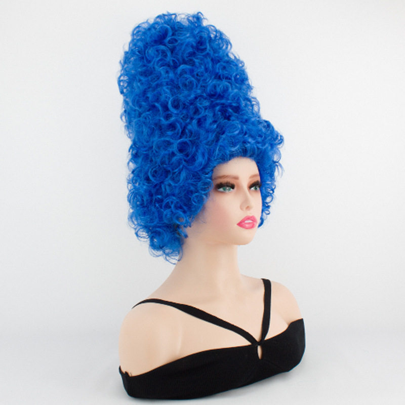 跨境玛姬辛普森假发Cosplay舞台表演蓝色小卷发复古宫廷加高假发