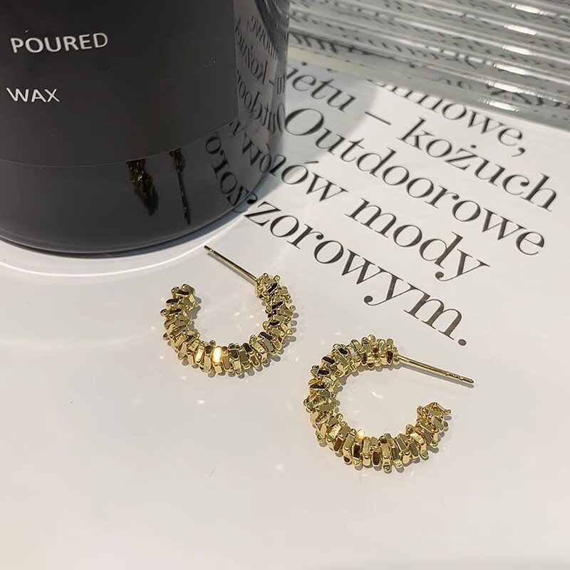 S925银色碎银子c型耳环女百搭小众设计感耳钉简约冷淡风气质耳饰