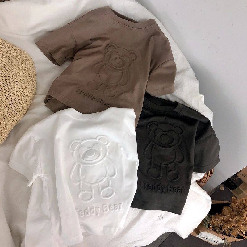 男小童t恤压花小熊韩国儿童立体压花柔棉短袖T恤男女宝宝休闲上衣