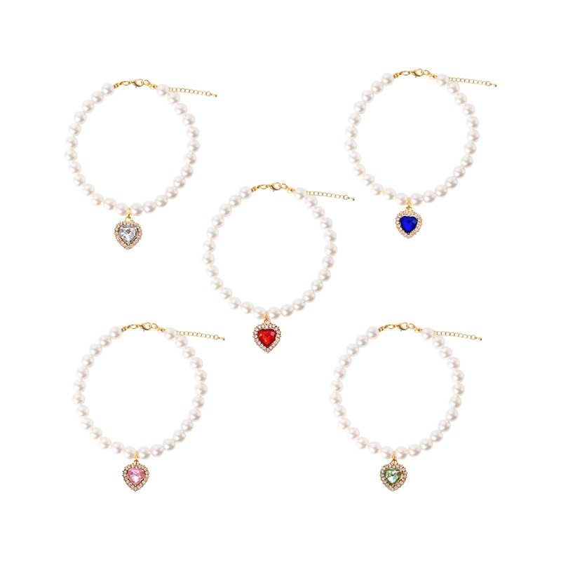 猫咪珍珠项链公主风彩色亚克力爱心水钻挂坠猫项圈贵妇风狗狗宠物