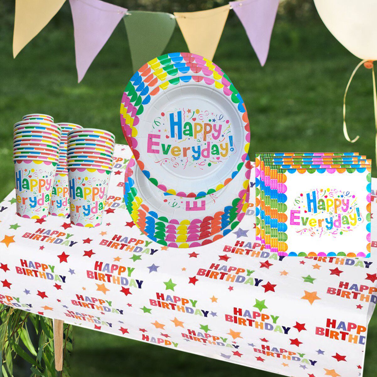 新款彩色印刷气球纸杯纸盘套装欧美生日派对一次性聚会生日餐具用