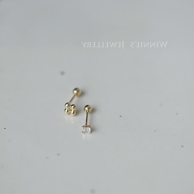 9k gold small square drill screws, ear studs, ear bone studs