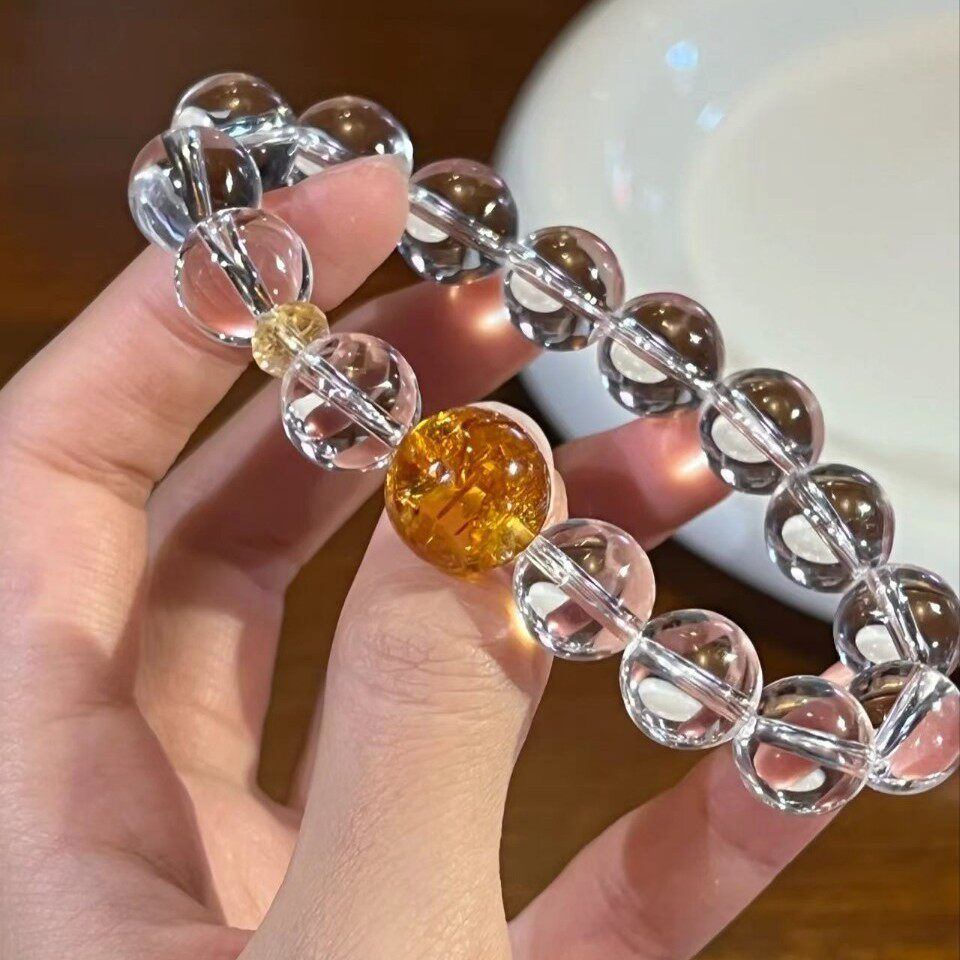 Single-Strand Round Bead Crystal Clear Minimalist Clear Quartz Bracelet