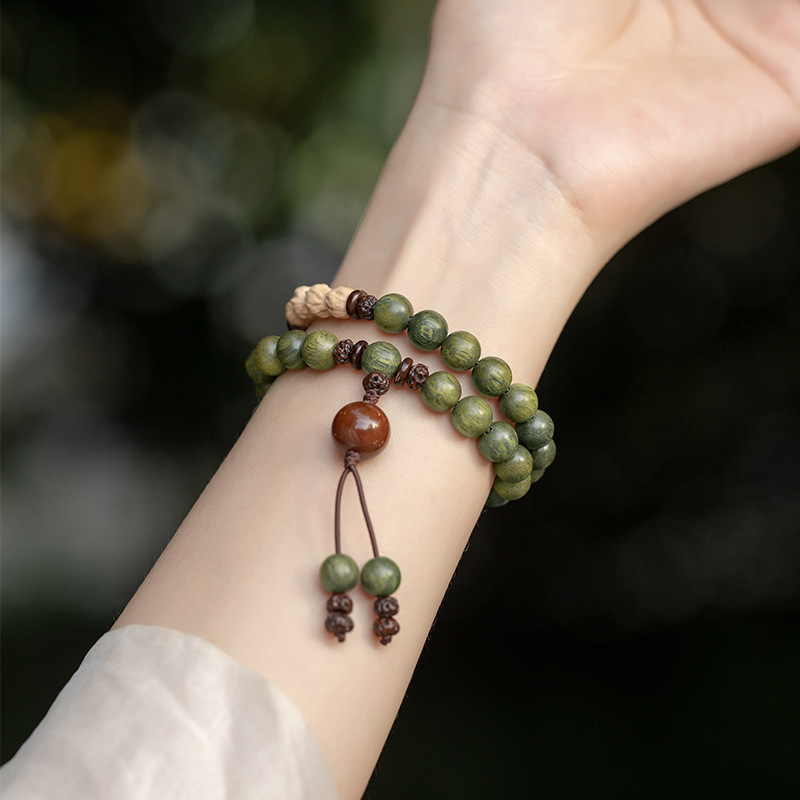 Taoist Green Sandalwood Bracelet | Natural Blessed Evil Ward Bracelet for Men and Women, Buddhist Mala Beads