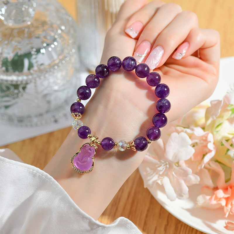 Natural Amethyst Fox Fairy Bracelet - Peach Blossom Luck, Marriage Fortune, and Crystal Energy Bracelet