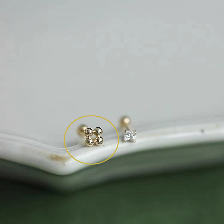 9k gold small square drill screws, ear studs, ear bone studs