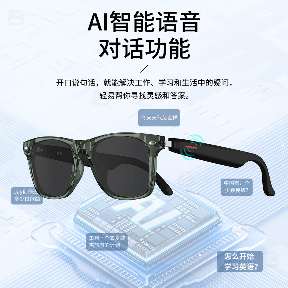 2025跨境AI蓝牙智能眼镜听歌通话耳机无线非骨传导适用苹果安卓