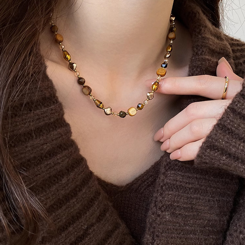 Tiger Eye Beaded Necklace Energy Pendant - Natural Crystal Talisman for Wealth and Luck Accessory