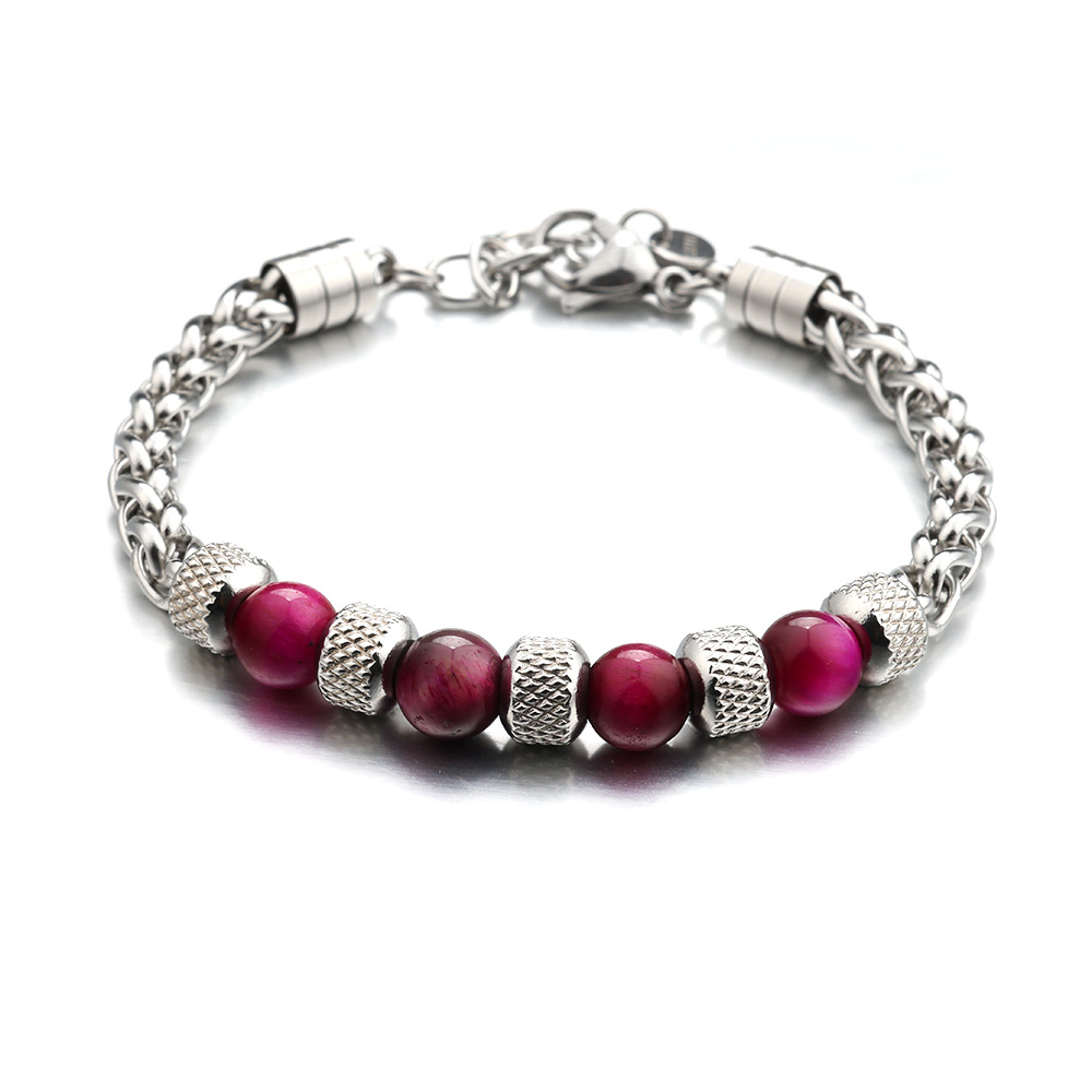 Tiger's Eye Stainless Steel Chain Bracelet, Natural Crystal Energy Bracelet, Unisex Fashion Accessory.