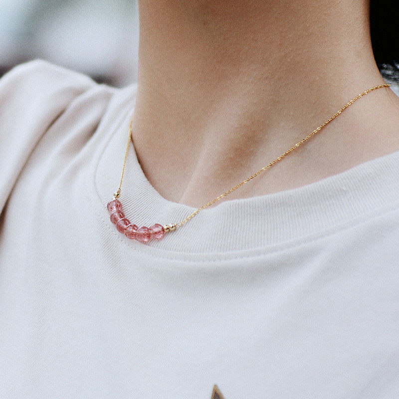 Minimalist Strawberry Quartz Necklace