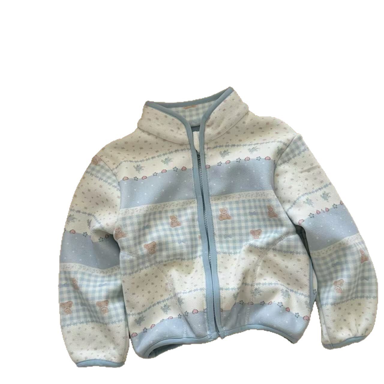 大小卷24秋冬儿童满印卡通奥丽绒韩版拉链立领外套时髦男女童保暖