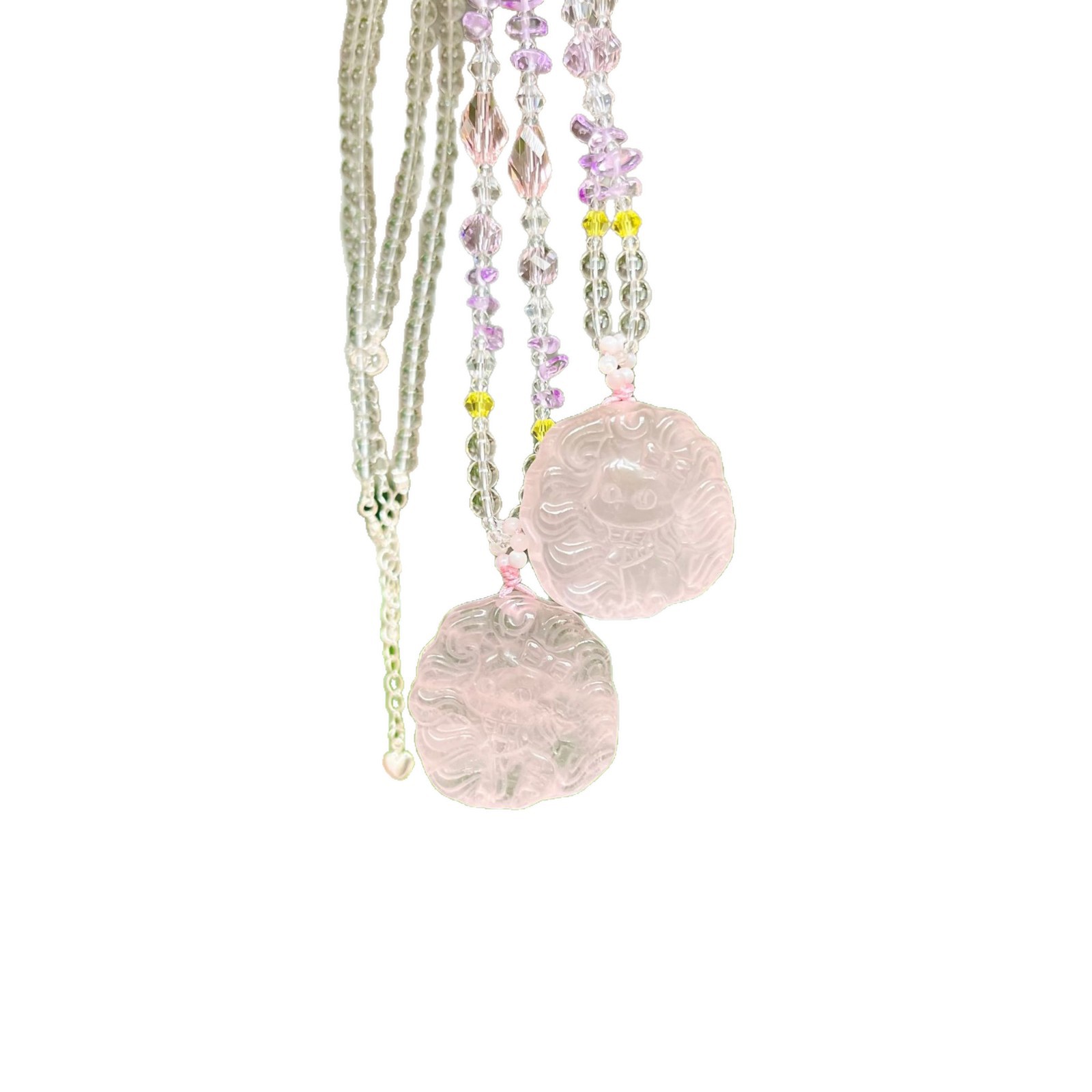 Natural Pink Crystal Nine-Tailed Fox Pendant | Peach Blossom and Romance Crystal Necklace, Girls' Talisman