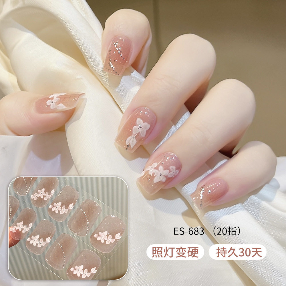 20指半固化凝胶uv半烤美甲贴指甲贴片照灯变硬简约