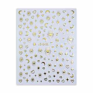 ins网红镭射金银星月美甲 液态镂空金属四星芒防水背胶美甲贴纸