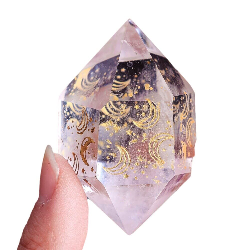 Starfield Bi-Point — Clear Quartz Chakra Double-Terminated Wand