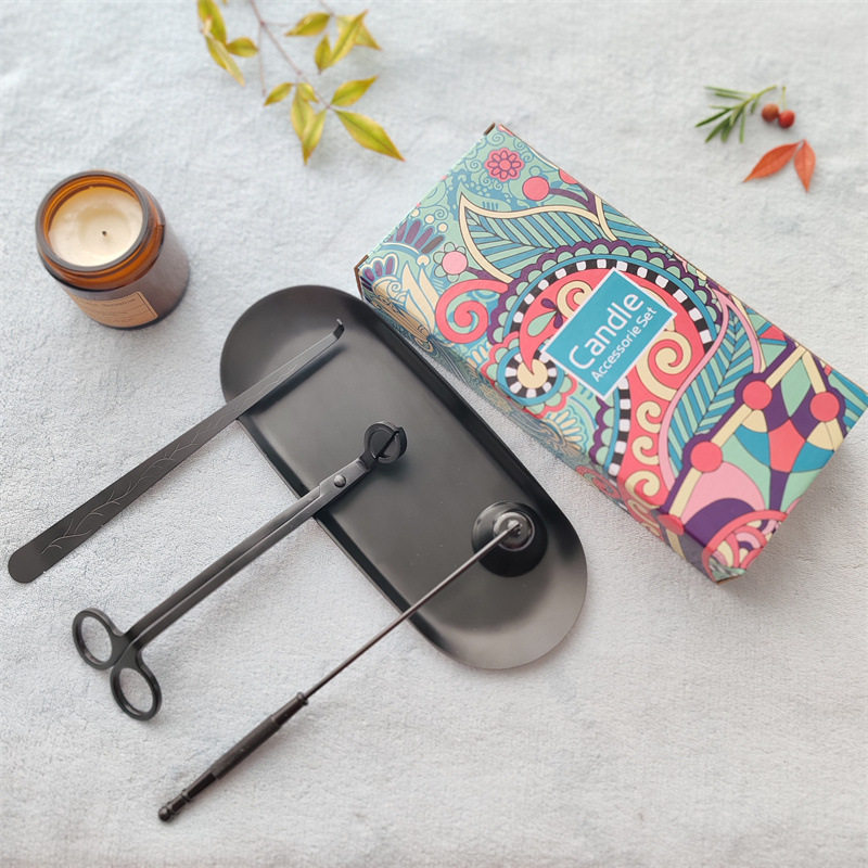 源头厂家直销香薰蜡烛工具四件套白盒套装灭烛钩蜡烛剪灭烛器托盘