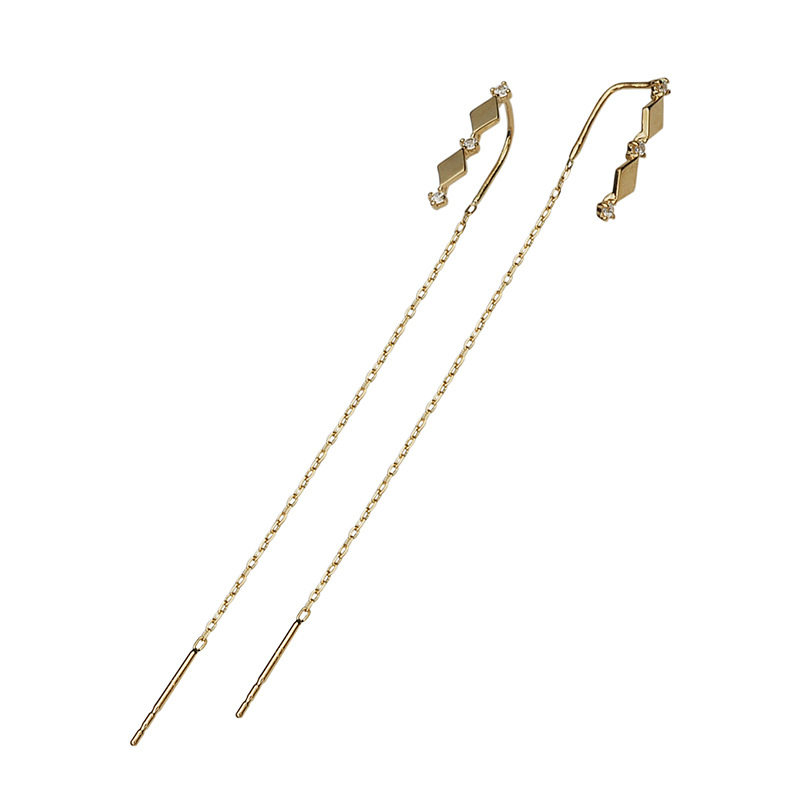 9K gold long diamond-shaped ear wires