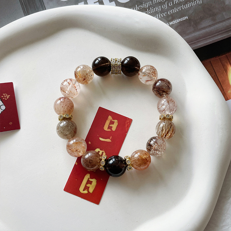 Natural Tea Quartz Bracelet for Wealth and Luck | Genuine Crystal Energy Stone Bracelet