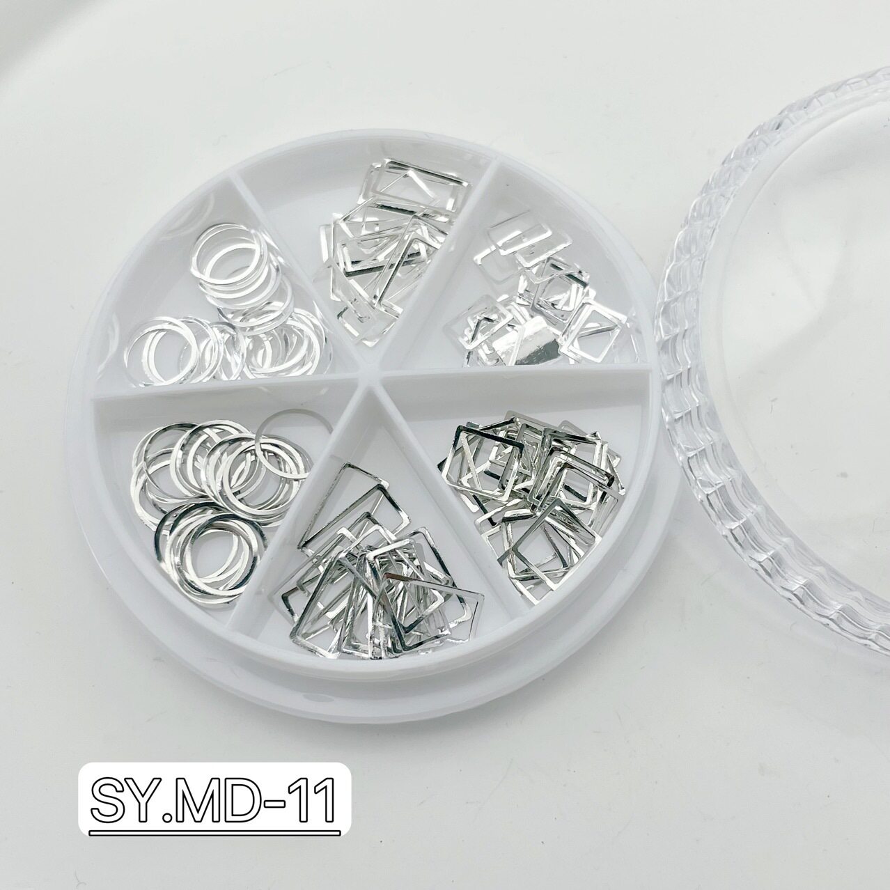 日系美甲常用铆钉六格盒装指甲百搭小金属弯棒银色银灰镂空金属框