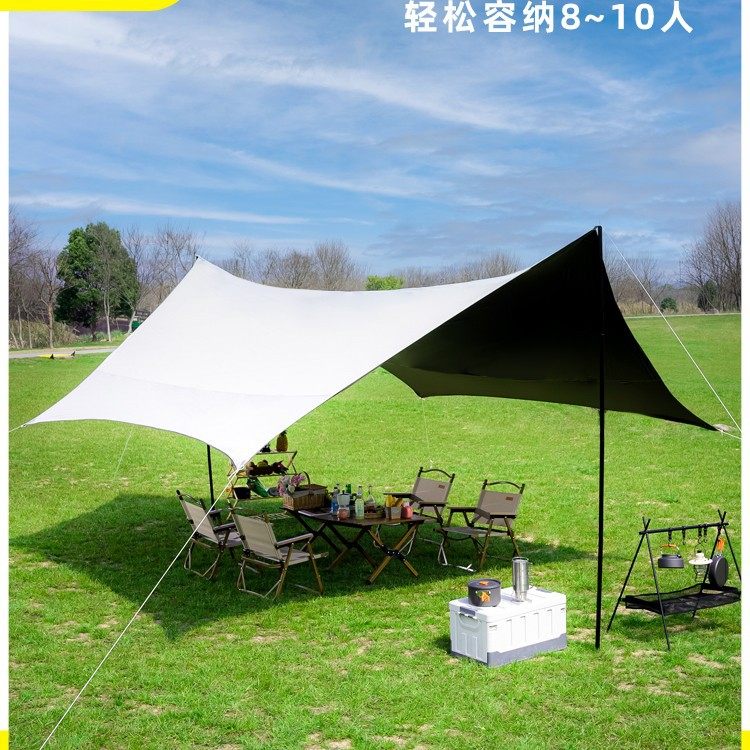 户外露营旅游野炊六角天幕帐篷加厚防晒防水黑胶天幕涂银层遮阳棚