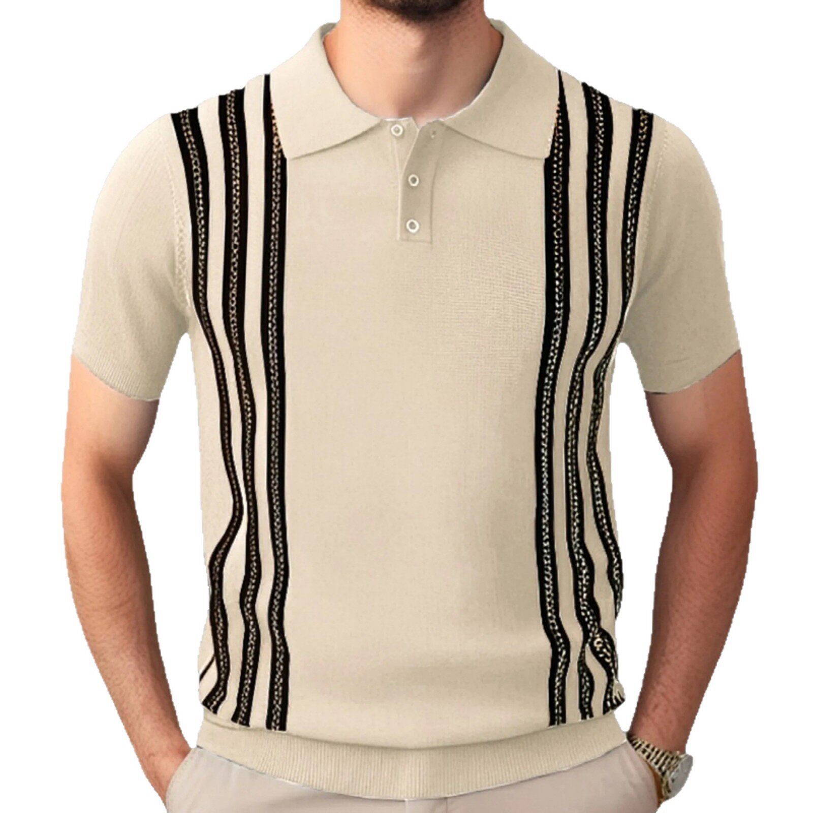亚马逊货源批发夏季男士短袖POLO衫商务休闲条纹翻领针织衫SY0112