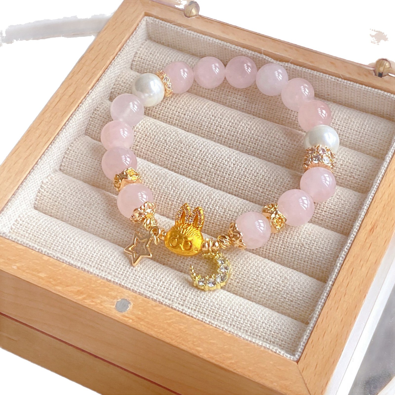 Natural Pink Crystal Labubu Love Energy Bracelet | Attract Romance and Enhance Marriage Luck, Guardian of Love Energy Stone
