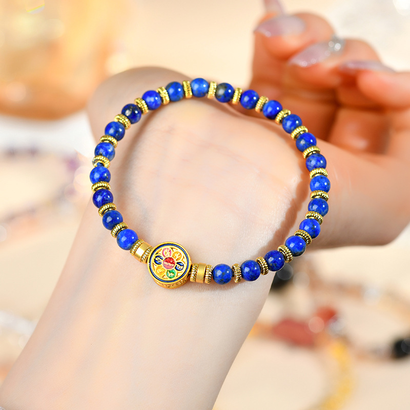 Natural Lapis Lazuli Six-Syllable Mantra Bracelet | Protective and Evil-Repelling Energy Bracelet