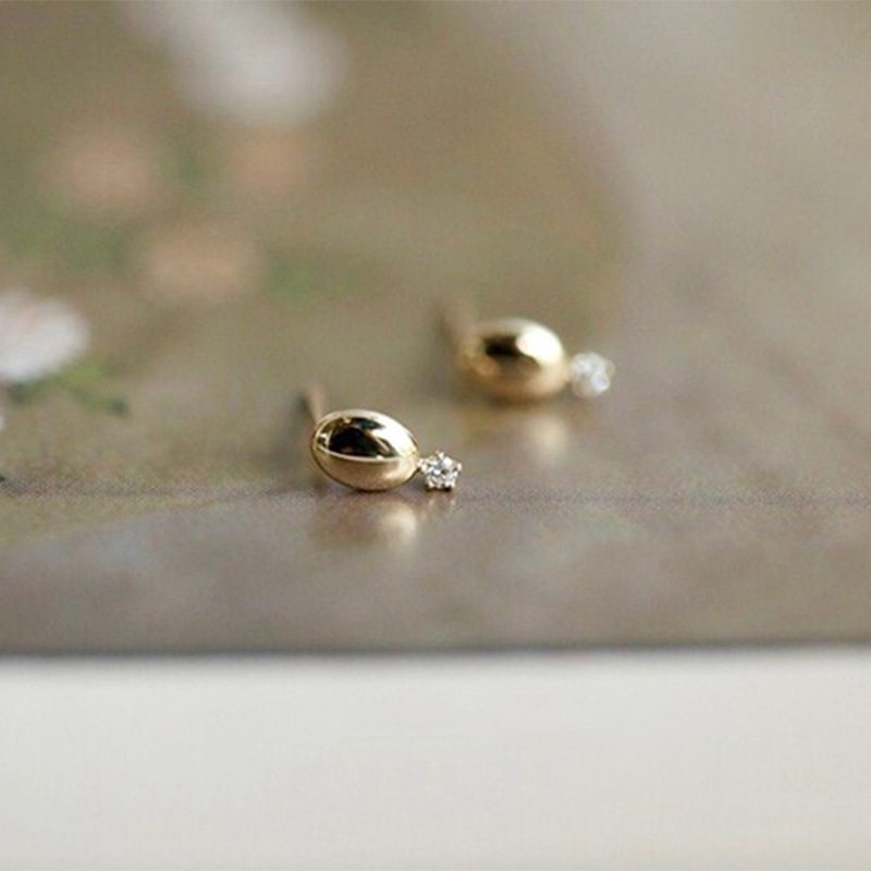 9K gold oval small drill ear studs