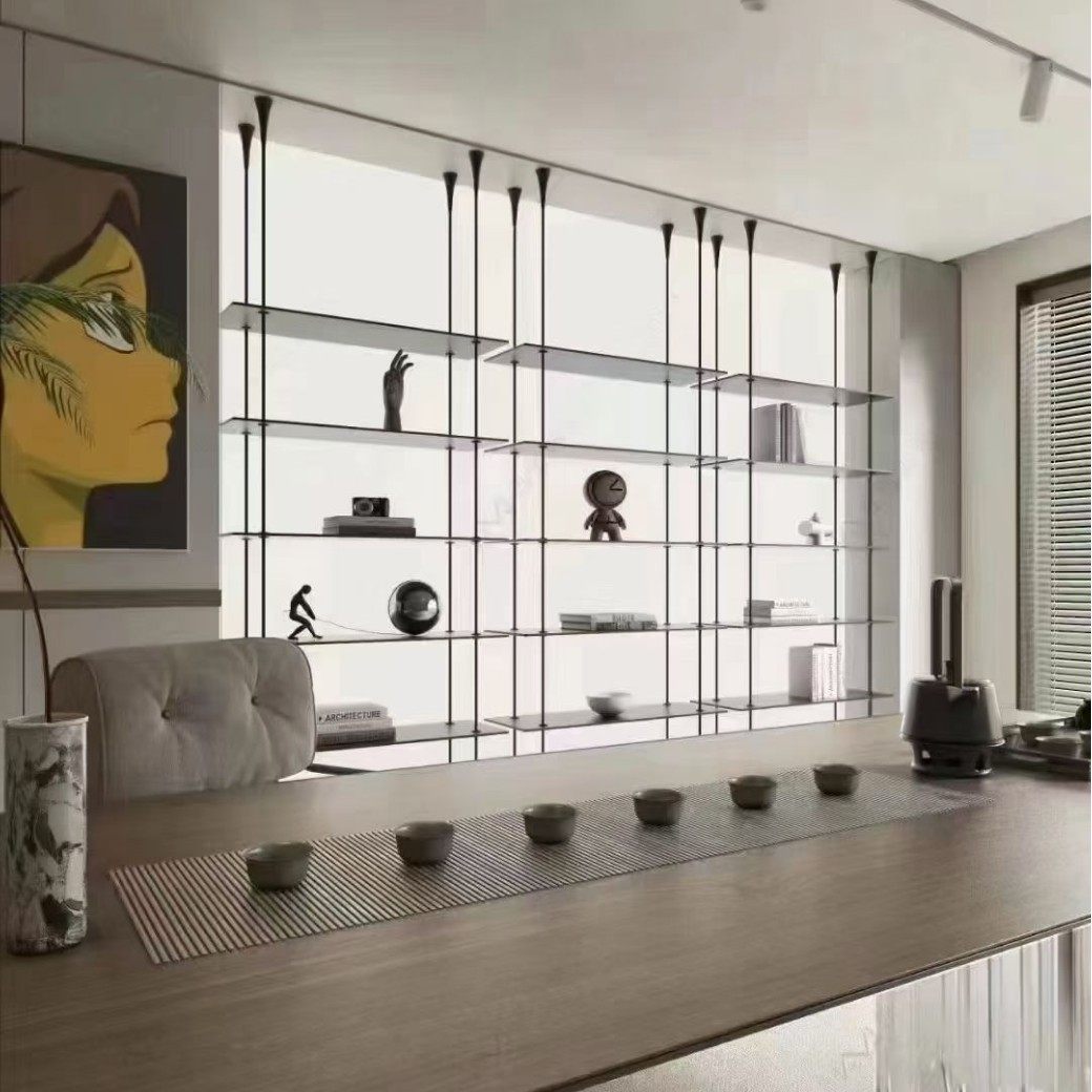 铝合金置物架展示柜多层书架铝板收纳架圆管吊架悬挂式落地式