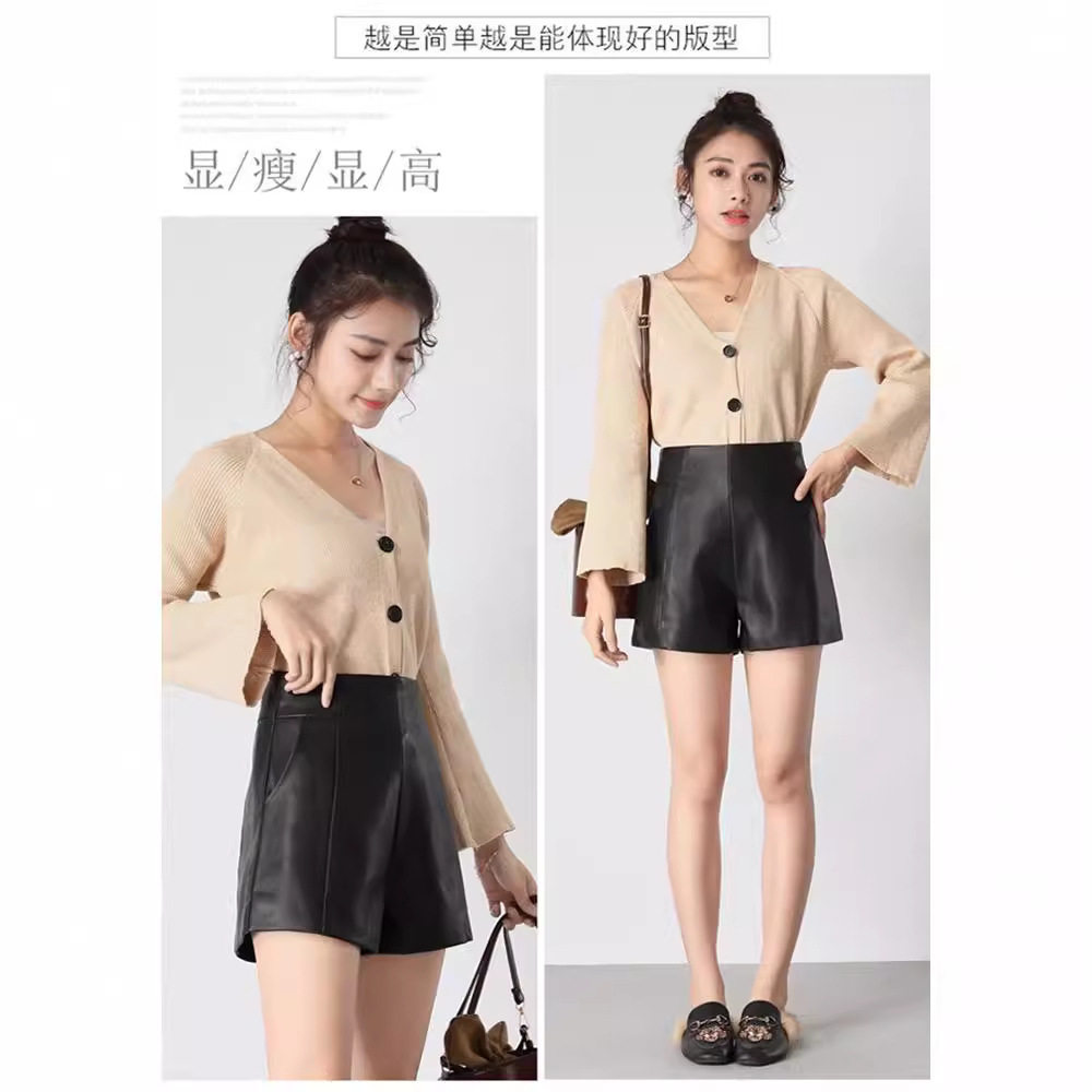2025秋季爆款黑色皮短裤女高腰显瘦外穿宽松直筒A字阔腿打底靴裤