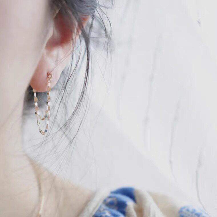 14K gold double-layer lip-chain earrings