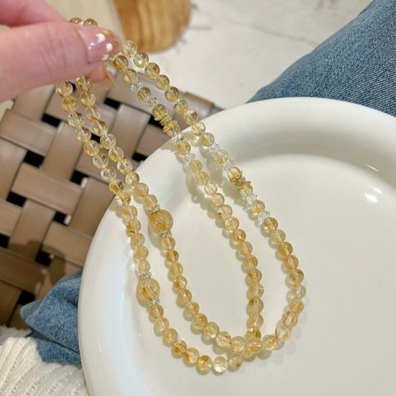 Double-Wrap Designer Golden Rutilated Quartz Bracelet