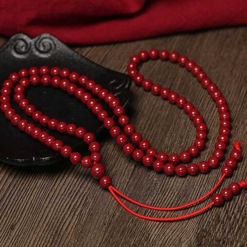 Natural Cinnabar 108 Bead Bracelet, Five Elements Energy Bracelet for Warding Off Evil, Changing Luck, and Health Protection.