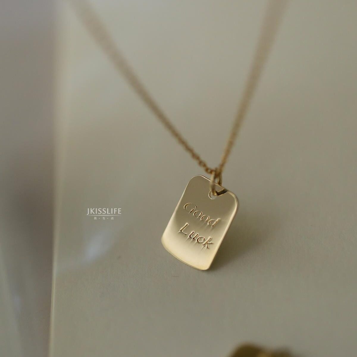 9K /14K gold Goodlucky rectangular pendant