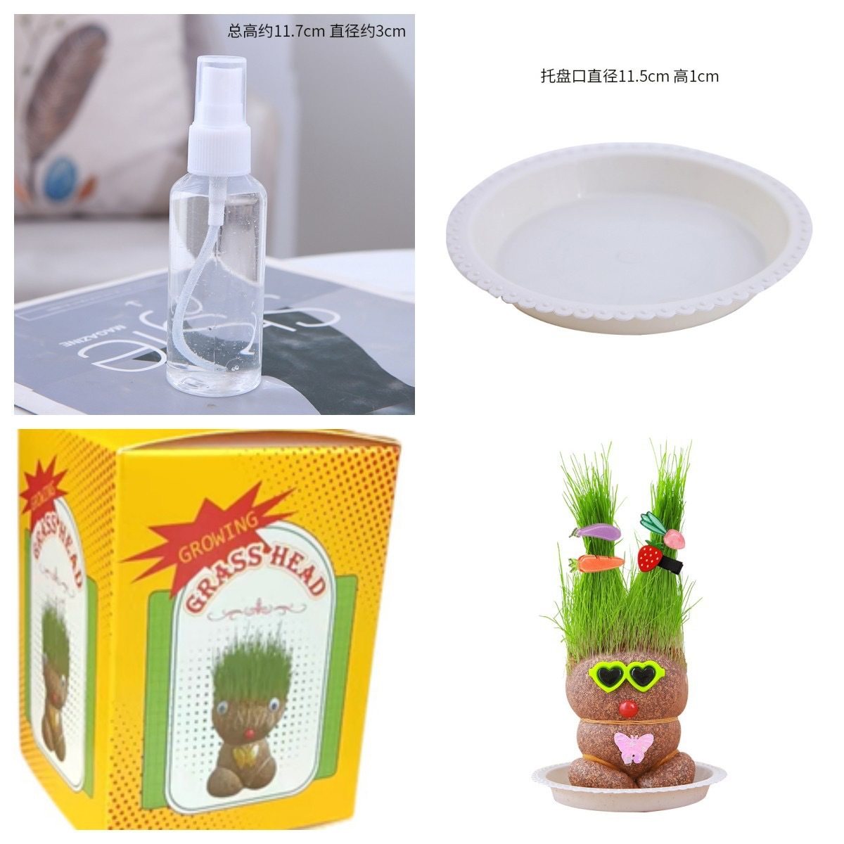 长草娃娃小盆栽草头娃娃好养桌面绿植礼物水培儿童种植易活小植物