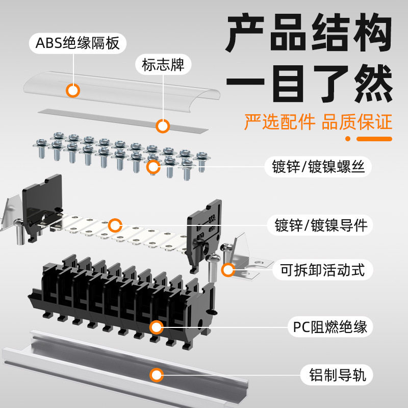 TD15A接线端子排导轨组合式接线柱TD-1510/20/25/30/35/40/45/50P
