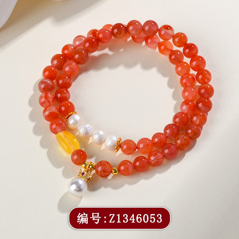 Z1346053南红玛瑙珍珠双圈手链