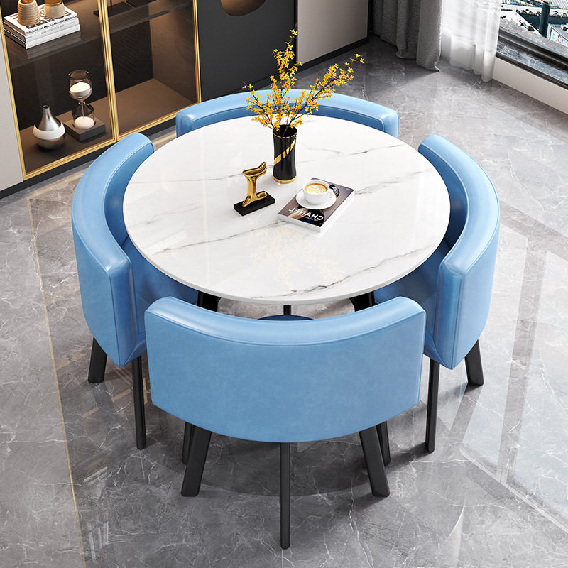 岩板餐桌家用小户型公寓饭桌商店铺面洽谈桌椅组合会客接待圆桌