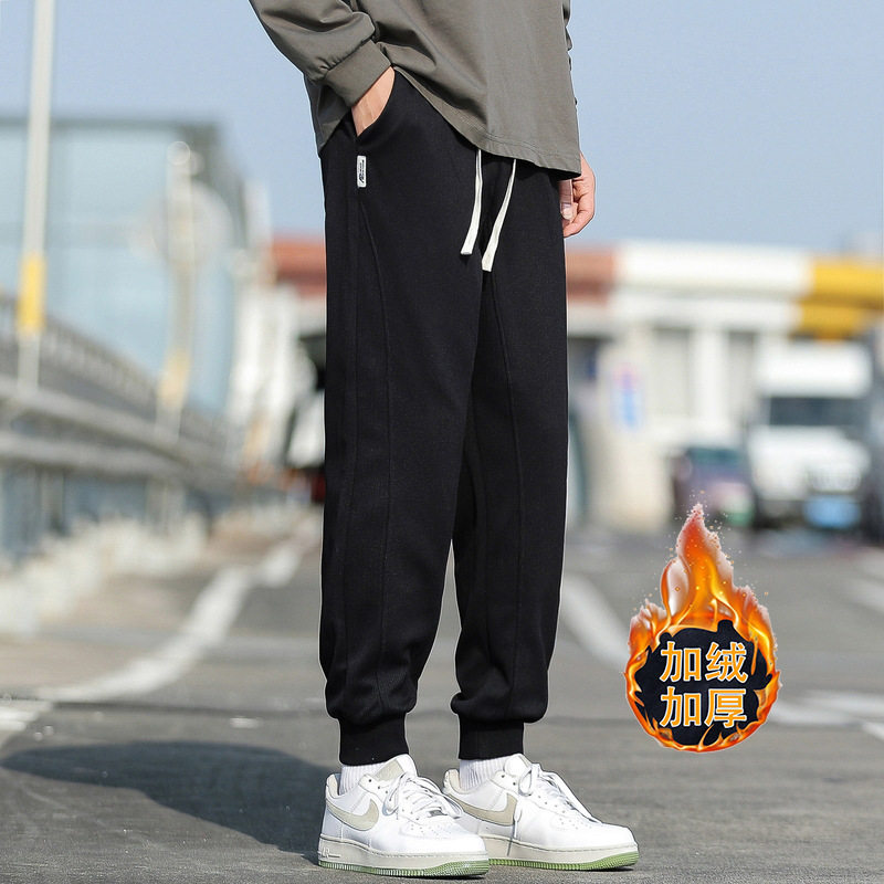 八分裤男冬季保暖加绒潮牌男士束脚卫裤宽松百搭休闲裤子小个子男