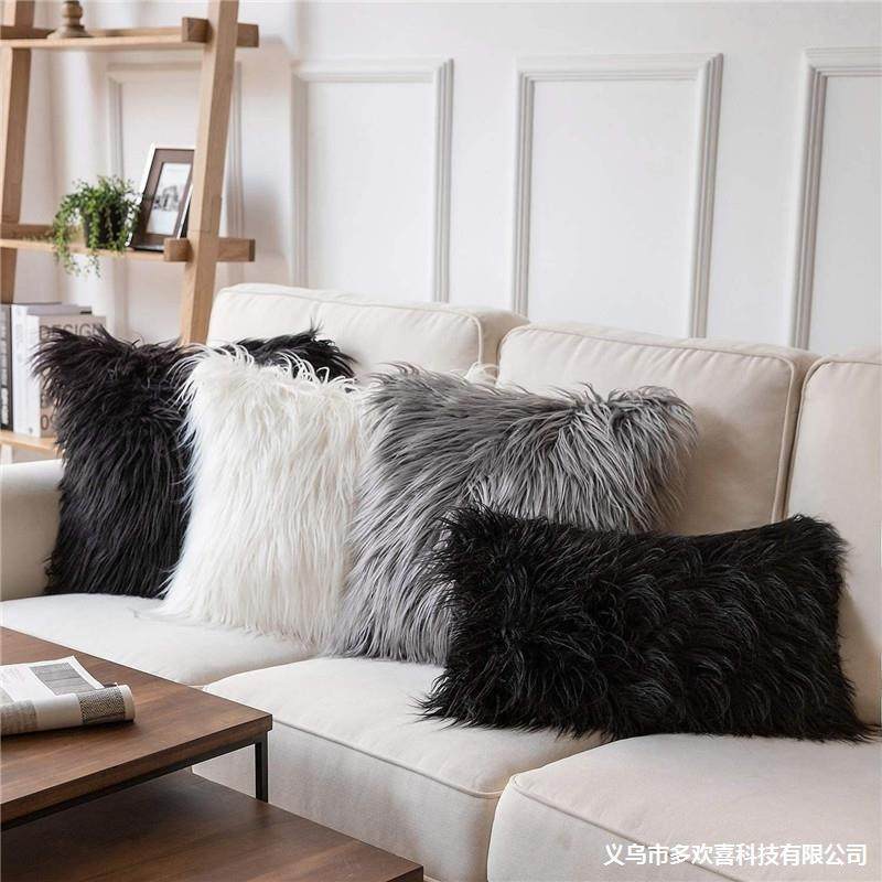 亚马逊跨境家居客厅装饰靠垫套沙发靠枕坐垫套长毛仿滩羊毛抱枕套