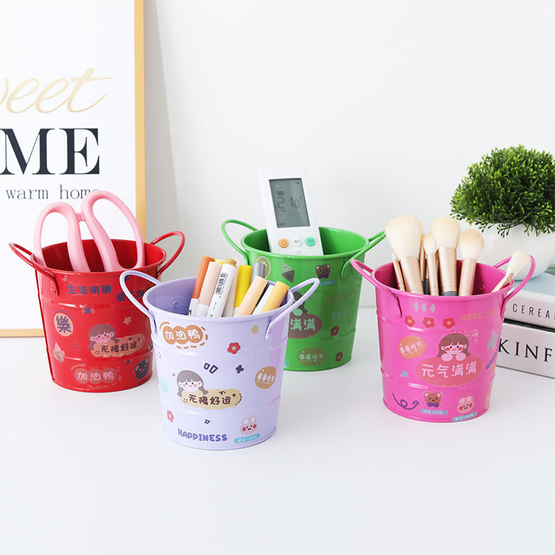 简约ins风铁艺笔筒美式铁桶学生文具收纳桶办公桌面创意笔筒