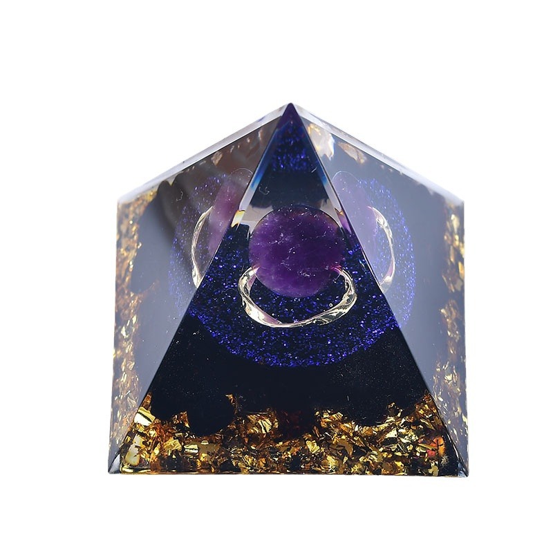 Crystal Pyramid Crushed Stone Resin Ornament | Energy Healing Feng Shui Decor | Desktop Decoration Craft