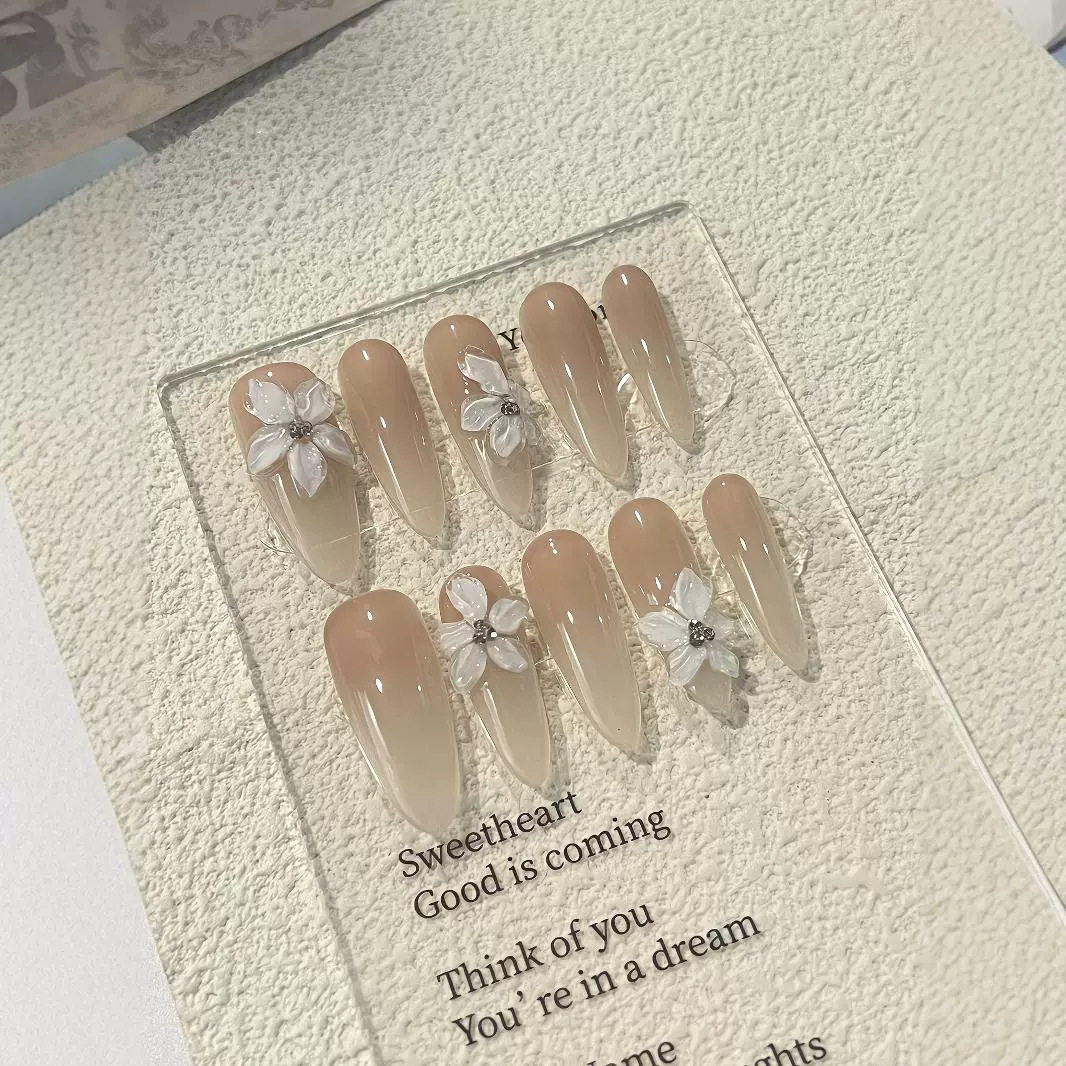 【凌洛原创】高级纯欲氛围感立体冰花显白美甲纯手工穿戴甲可拆卸