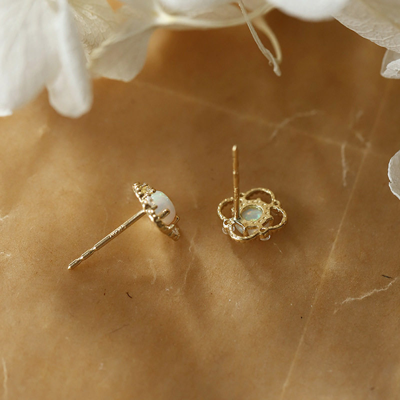 9K gold Opal square ring stud earrings