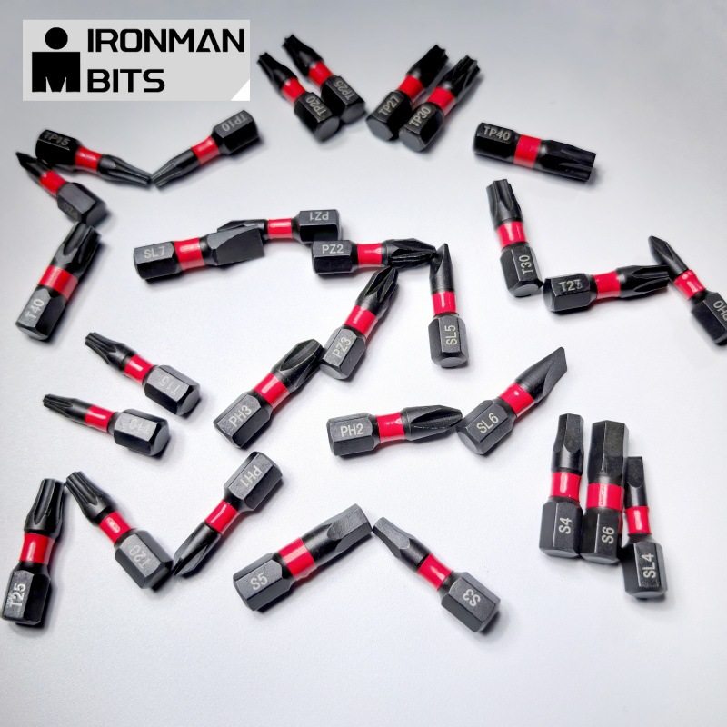 25mm高强度单头黑色扭力十字一字米字梅花内六角螺丝刀强磁短批头