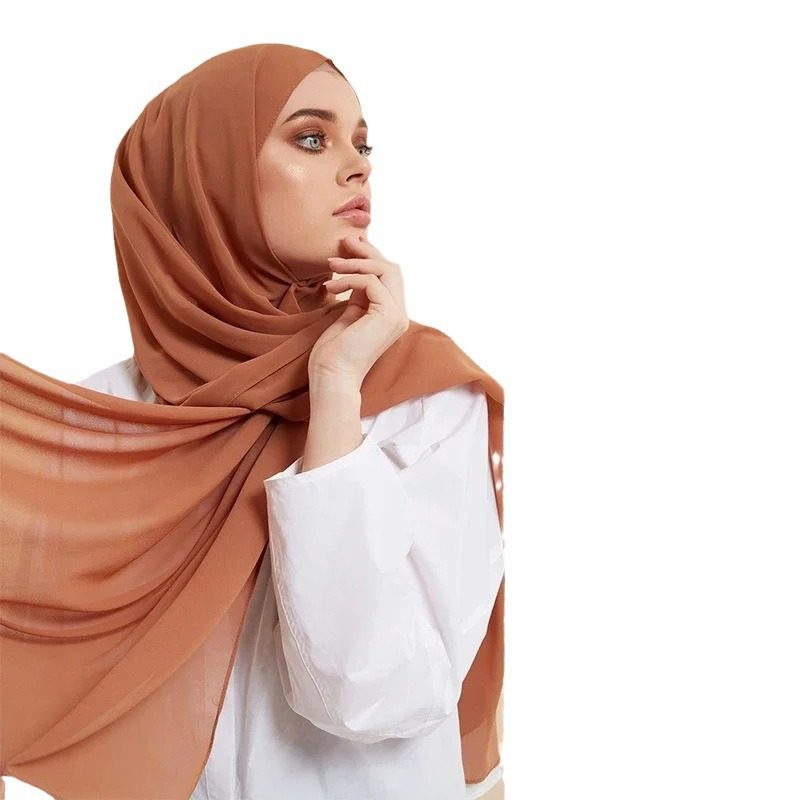 跨境厂家头巾外贸批发现货新款单色珍珠雪纺泡泡巾头巾